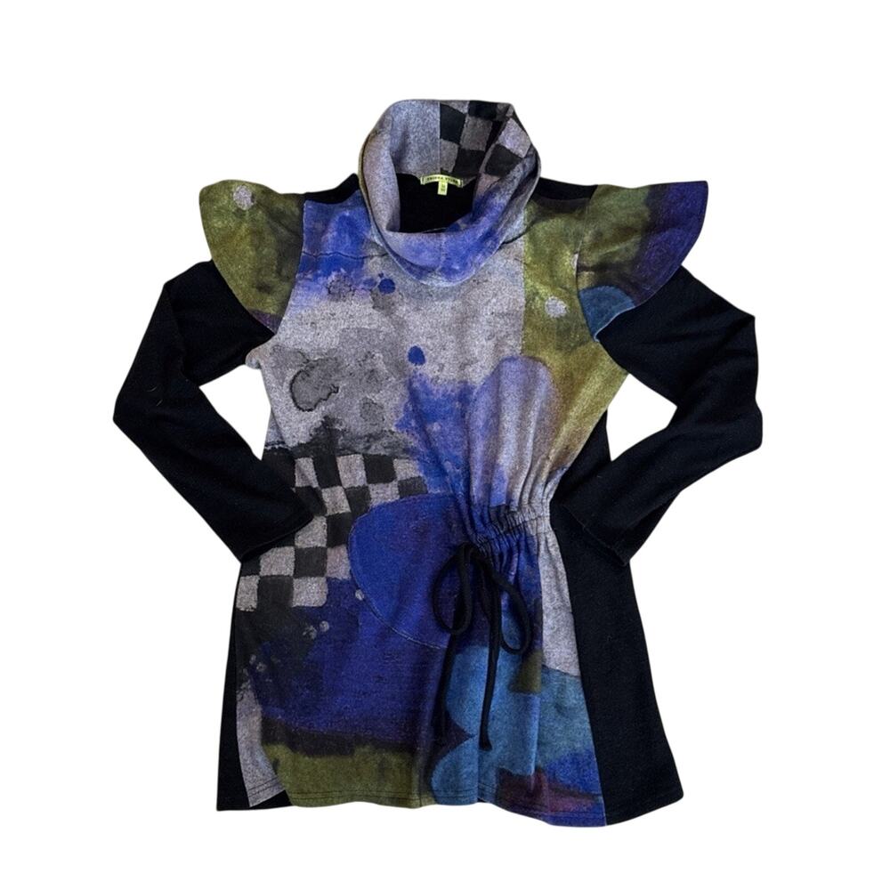 Trisha Tyler Abstract Watercolors Cowl Neck chic modern style Sweater Womens M